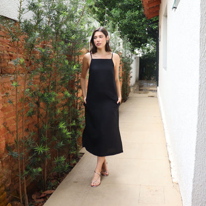 VESTIDO ALÇA FINA MIDI AMAMENTAÇÃO LINHO