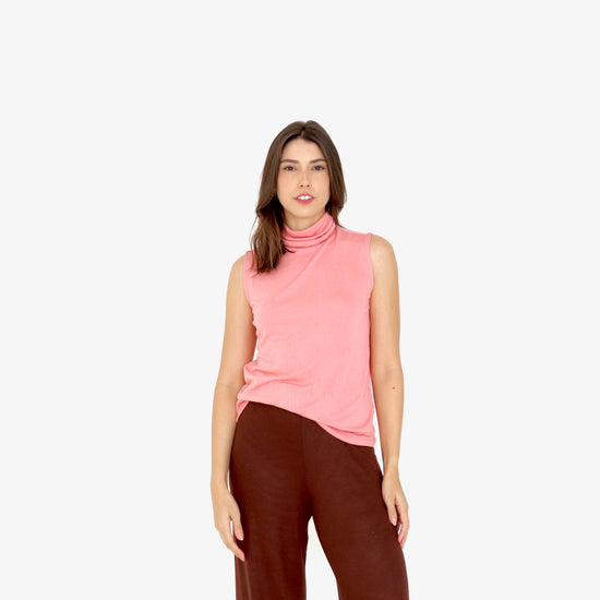 CAMISETA GOLA ALTA CAVADA TRICOT M TURQUESA